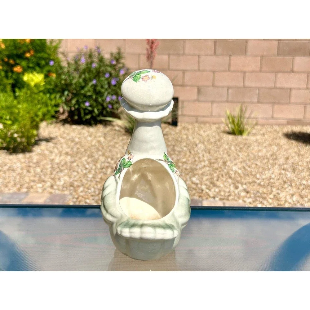 Vtg Mother Goose / Duck Ceramic Planter Vase Cottage Bonnet Scarf Berrys Flowers